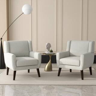 Contemporary Beige Wood Frame Linen Upholstered Accent Arm Chair (Set of 2) | The Home Depot