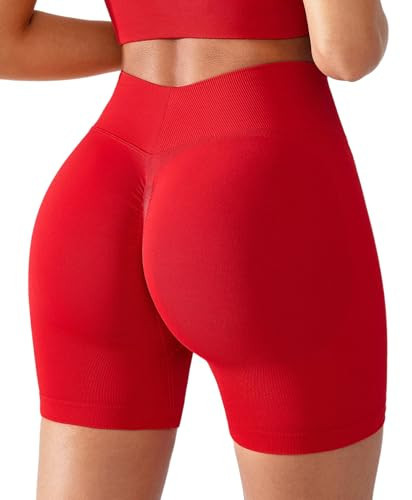 BRXL Seamless Impact Compression Scrunch Butt Lifting Shorts for Women V Back 5" Inseam High Waist Workout Gym Yoga Red | Amazon (US)