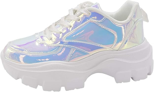LUCKY STEP Women Chunky Platform Dad Colorblock White Neon Green Fuchsia Hologram Silver Casual L... | Amazon (US)