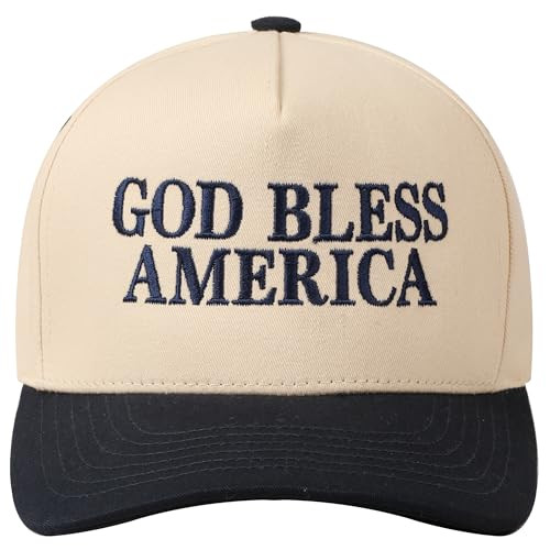 MIRMARU Two-Tone Vintage Canvas Trucker Hats for Men & Women, Adjustable Size Baseball Caps with Trendy Embroidered Design (US, Alpha, One Size, GOD Bless America,Navy) | Amazon (US)