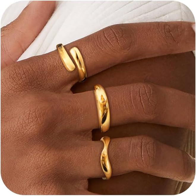 Dainty 3pc Stackable Chunky Rings Non Tarnish-Fashion Trendy 14K Gold/Silver Plated Stacking Ring... | Amazon (US)