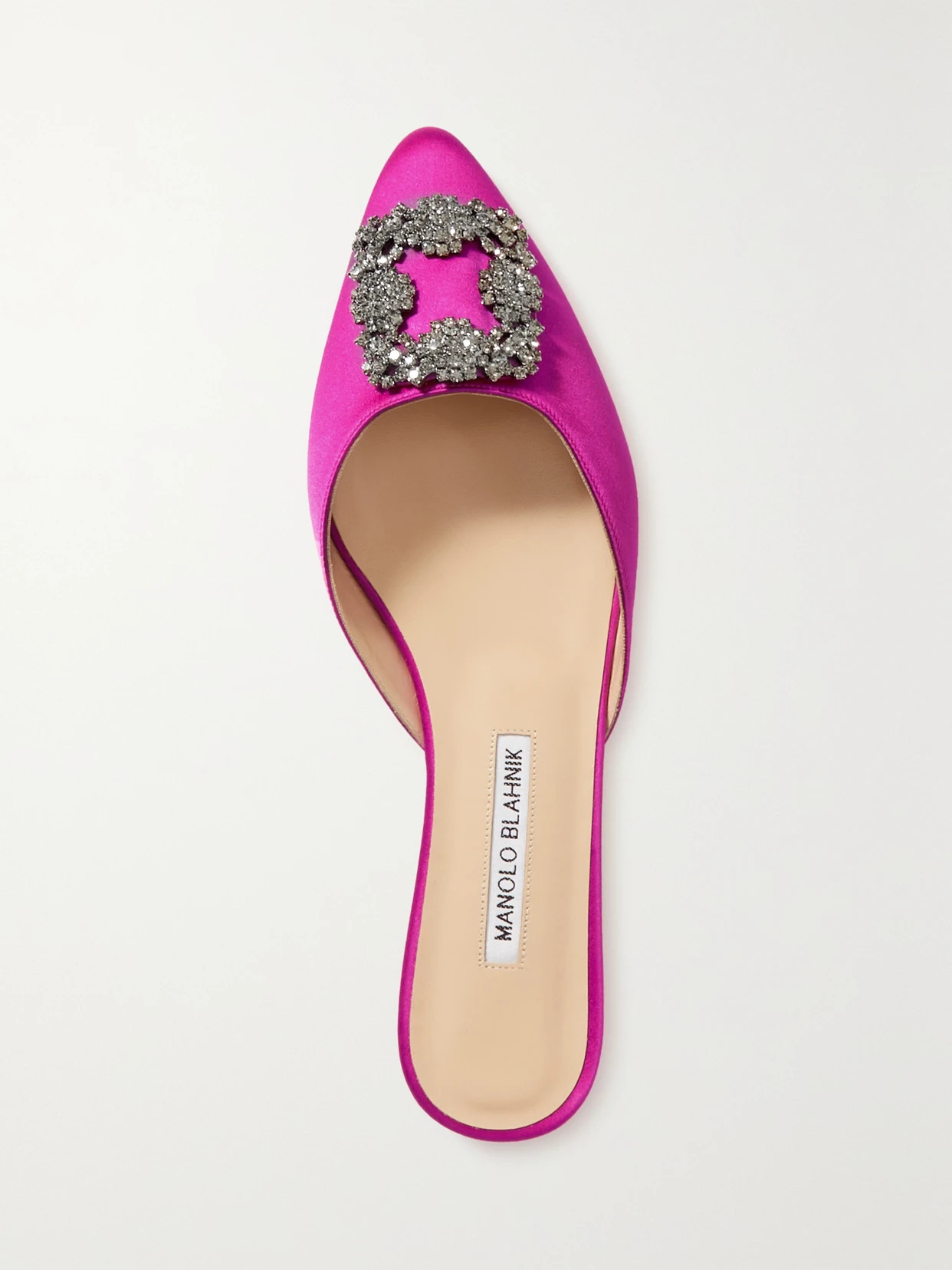 Manolo Blahnik - Hangisi Embellished Satin Slippers - Pink | NET-A-PORTER (US)