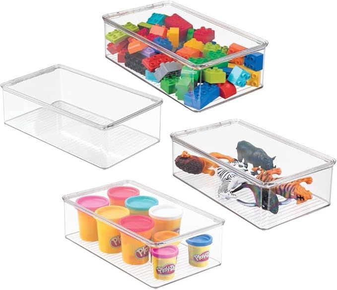 mDesign Stackable Plastic Storage Toy Box with Attached Lid - Container for Organizing Child/Kids... | Amazon (US)
