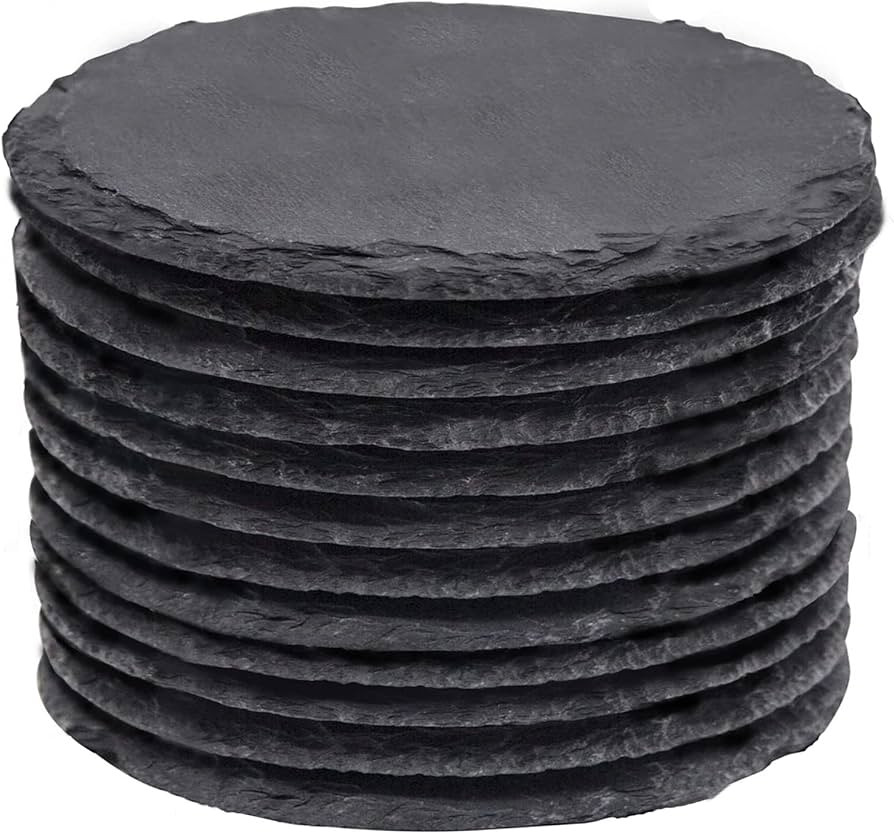 Slate Coasters, MAPRIAL 4 Inch 12 Pieces Round Black Stone Coasters with Anti-Scratch Backing for... | Amazon (US)