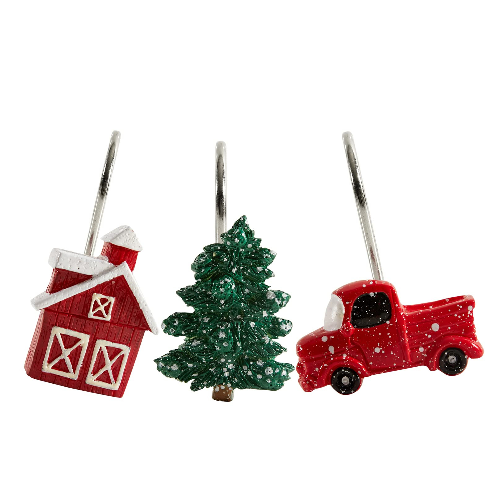 Farmhouse Vintage Christmas Shower Curtain Hooks Rings, Christmas Tree Red Truck Rustic Cabin Dec... | Amazon (US)