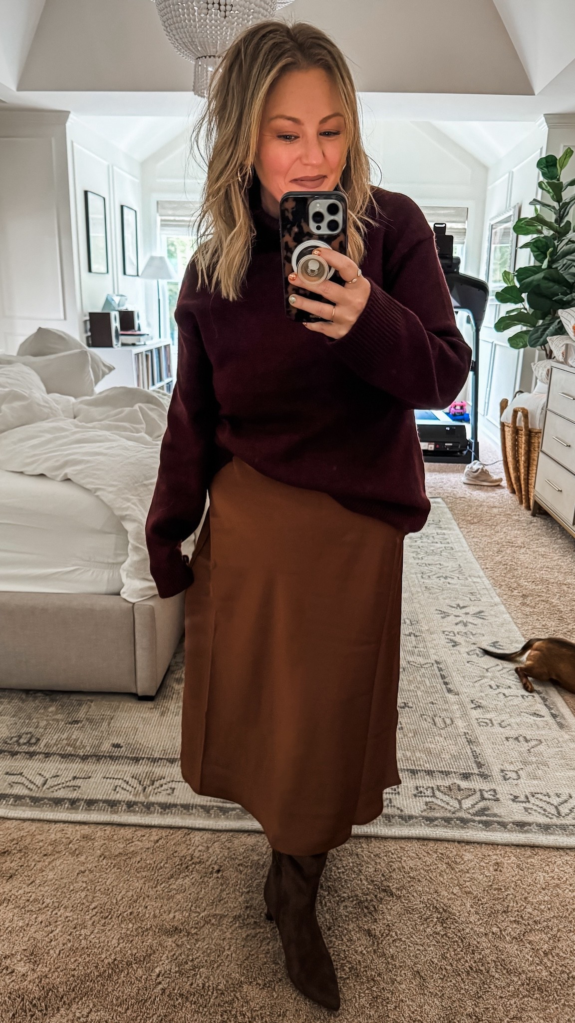 I love the fit of this turtleneck sweater— comes is multiple colors and is on sale for under $34! This satin midi skirt is so fun for fall, comes in several colors, and is under $28 right now. Both Easy to dress up or down. Fits TTS. I’m 5’3 and wearing a medium in the sweater and a medium in the skirt. Also, don’t sleep on these suede knee high boots! So comfortable and I have them in brown and black. 

#LTKSeasonal #LTKSaleAlert #LTKOver40