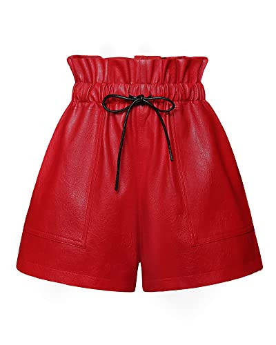 QIANXIZHAN Women's Leather Shorts, Faux High Waisted Wide Leg Sexy Shorts Red M | Amazon (US)
