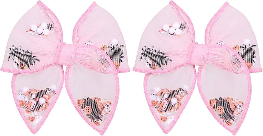 Halloween Bows for Girls Women 4in Pink Ghost Mesh Ribbon Tulle Bow Alligator Clips 2pc Fable Sha... | Amazon (US)