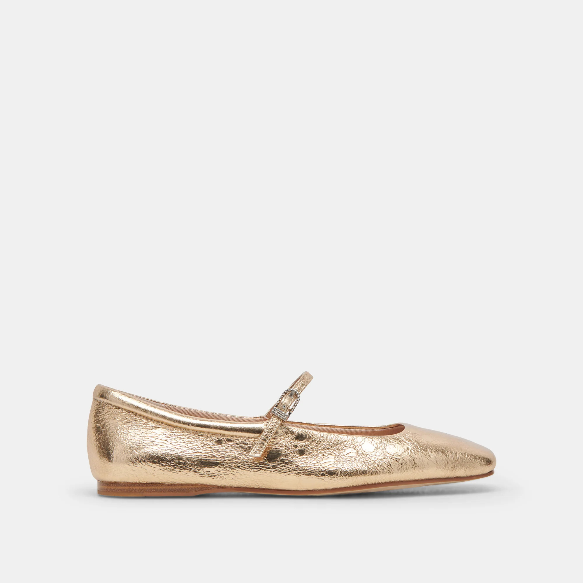 Reyes Ballet Flats Gold Distressed Leather | Gold Leather Ballet Flats | DolceVita.com