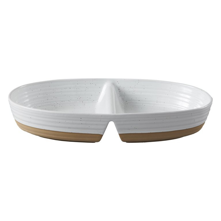 Better Homes & Gardens Abbott Exposed Clay Stoneware Divided Serving Tray, White Speckled, Oval | Walmart (US)