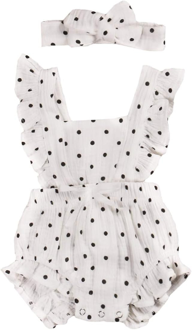 ClickMeForMoreProducts Newborn Baby Girl Ruffle Romper Bodysuit with Headband Summer Clothes | Amazon (US)