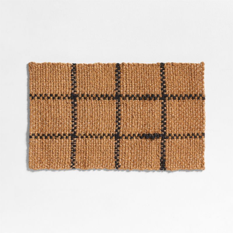 Picnic Stripe Coir Textured Black and Natural Indoor/Outdoor Doormat 18"x30" | Crate & Barrel | Crate & Barrel