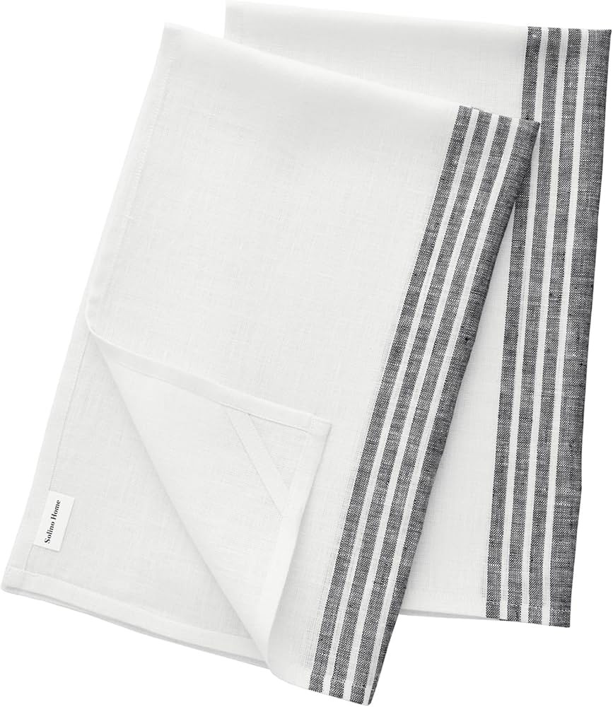 Solino Home Black and White Linen Kitchen Towels Set of 2-100% Pure Linen Farmhouse Kitchen/Tea T... | Amazon (US)