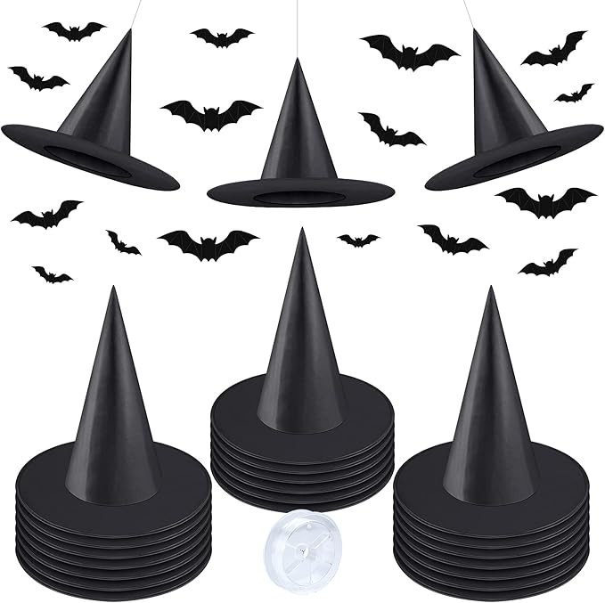 ELECLAND Halloween Costume Witch Hat Caps with Hanging Ropes and Scary 3D Bat Stickers, Halloween... | Amazon (US)