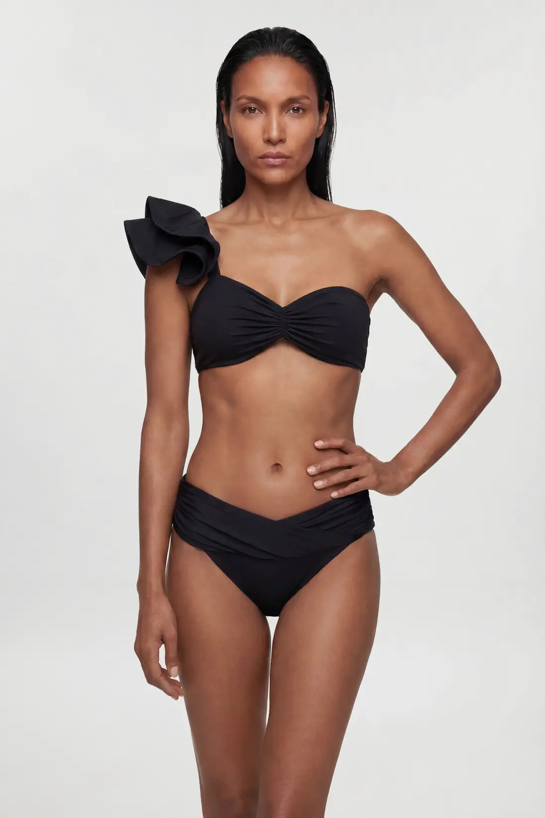 Black Wrap Detail Bikini Bottom | Karen Millen | Karen Millen