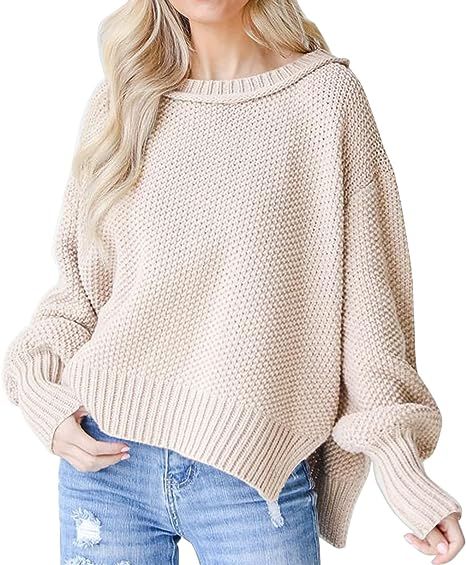 Womens Oversized Casual Sweaters Batwing Long Sleeve Crew Neck Chunky Ribbed Knit Pullover Loose ... | Amazon (US)