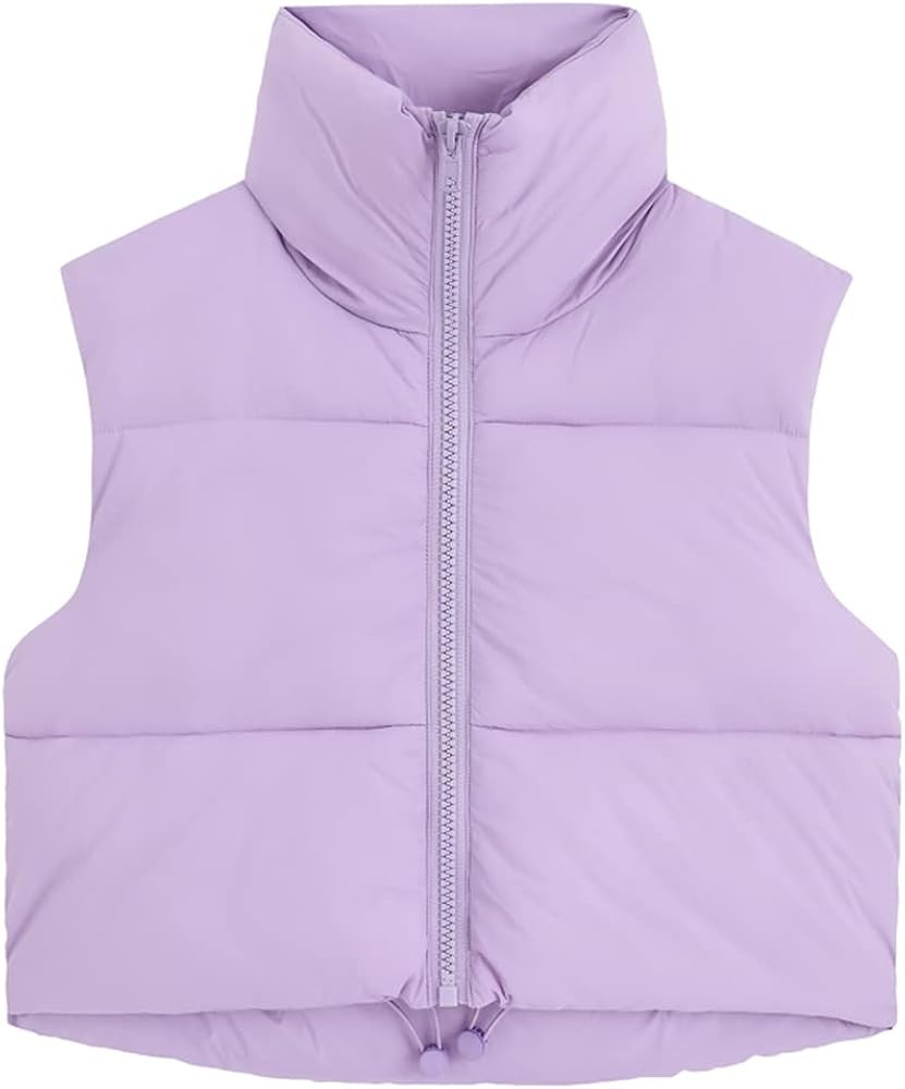 Fuinloth Women's Padded Vest, High Stand Collar Lightweight Zip Crop Puffer Gilet | Amazon (US)