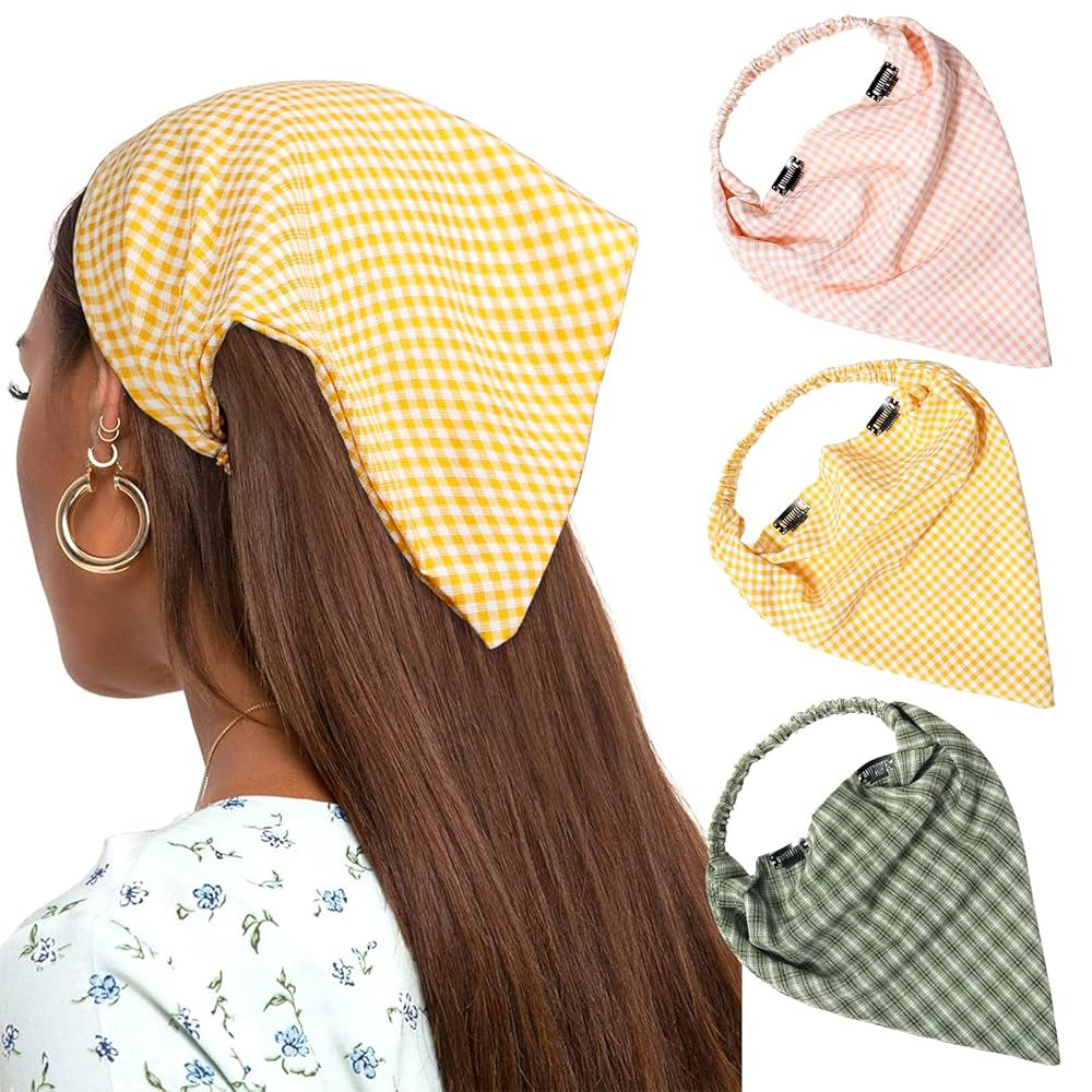 AWAYTR 3PCS Chiffon Floral Print Hair Scarf Headband with Hair Clip Kerchief Head Scarf Bandana f... | Amazon (US)