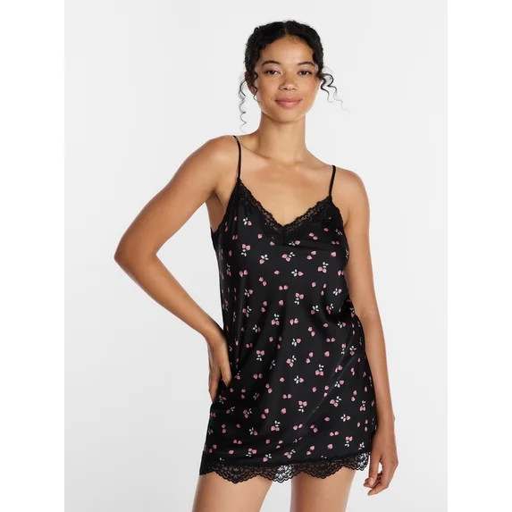 Joyspun Women's Lace Trim Stretch Satin Chemise, Sizes S-3X | Walmart (US)