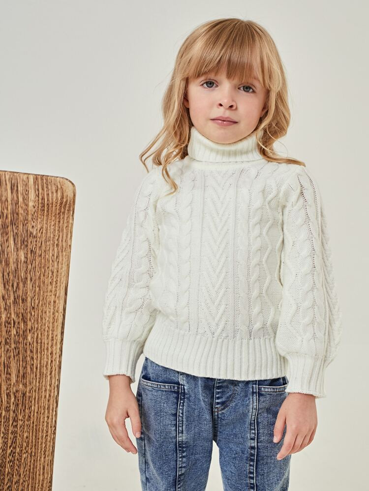 SHEIN Toddler Girls Turtle Neck Cable Knit Sweater | SHEIN
