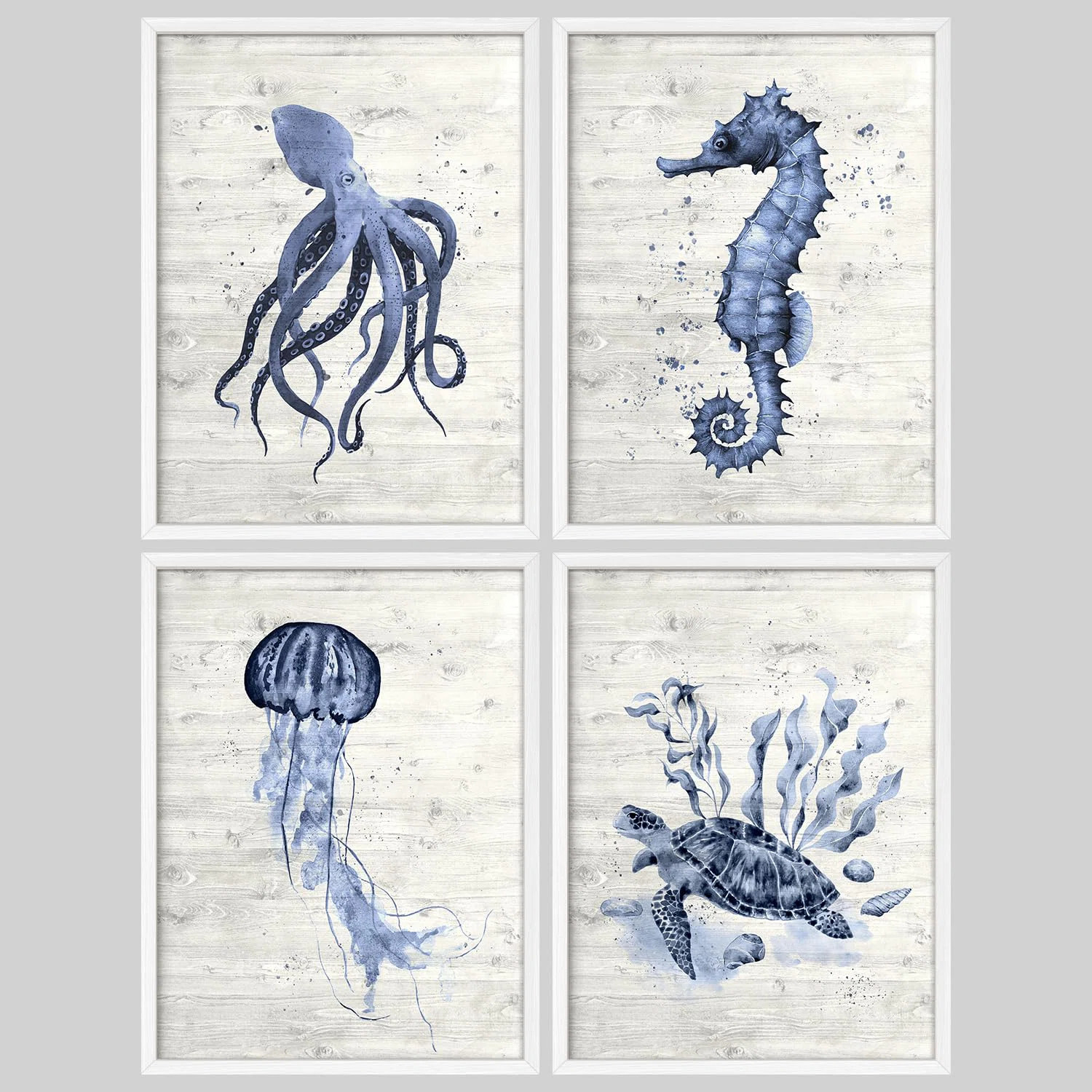 " Nautical Marine Life Blue And White Sea Creature Modern Artwork Minimalist Wall Art Decor " 4 -... | Wayfair North America