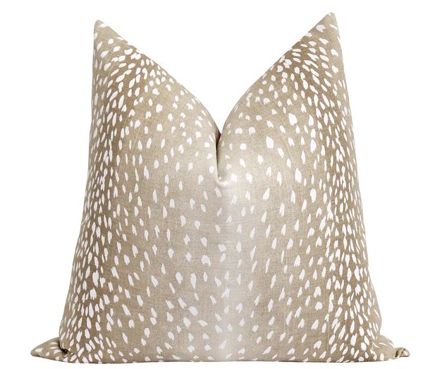 Fawn Beige Antelope Deer Print Linen Pillow | Land of Pillows