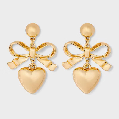 Bow and Heart Drop Earrings - Wild Fable™ Gold | Target