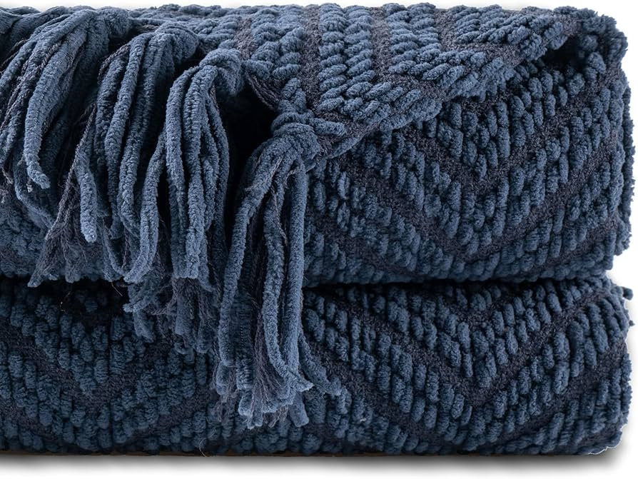 BATTILO HOME Navy Blue Throw Blanket for Couch, Knitted Blue Blanket Throw 50'' x 60'', Super Sof... | Amazon (US)