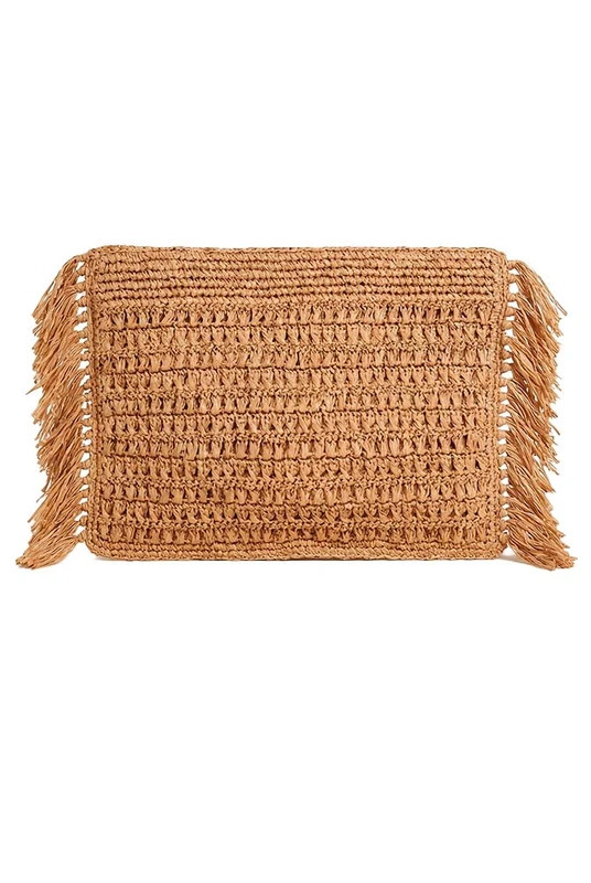 Raffia Fringed Clutch Bag in Straw | Bohemian Traders