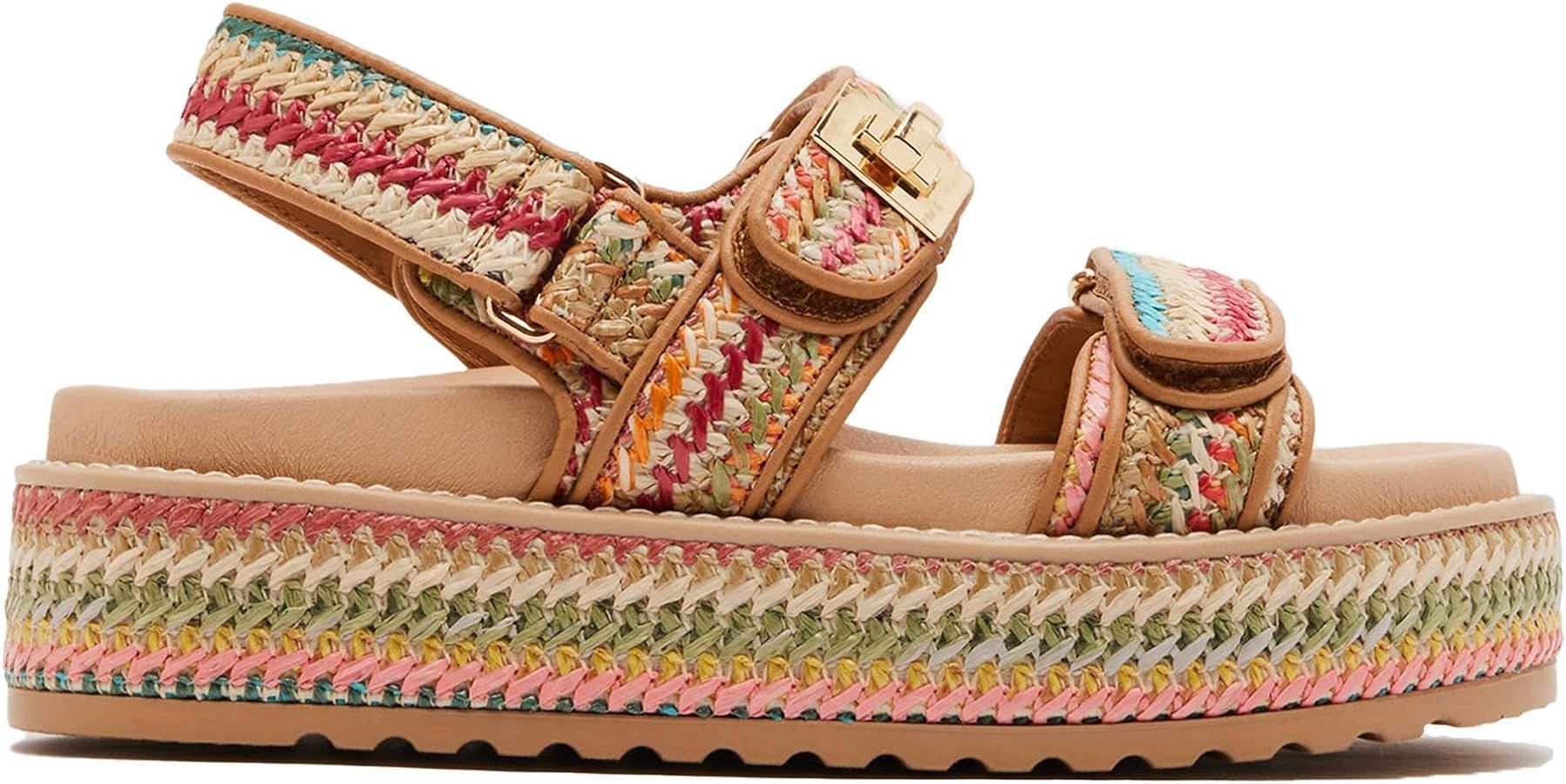Molozoey Raffia Woven Slingback Platform Sandal,Comfortable Slide Sandals for Women with Double A... | Amazon (US)