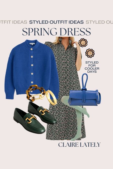 Spring dress styled for cooler days and nights. Tuckernuck dress, Amazon tights, green Boden loafers, Alex mill blue sweater layered with JCrew bracelets, flower earrings and crossbody bag. 
❤️ CLAIRE LATELY 


#LTKworkwear #LTKstyletip #LTKshoecrush