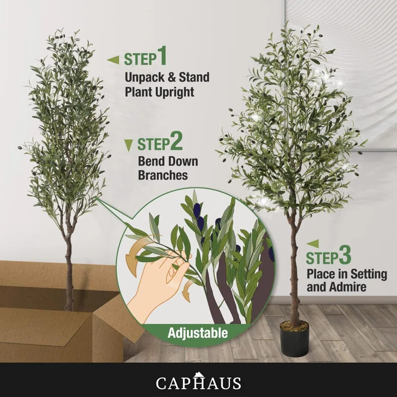 CAPHAUS Artificial Olive Tree with Fruit, Fake Potted Topiary Tree with Dried Moss, 5 / 6 / 7 Fee... | Wayfair North America