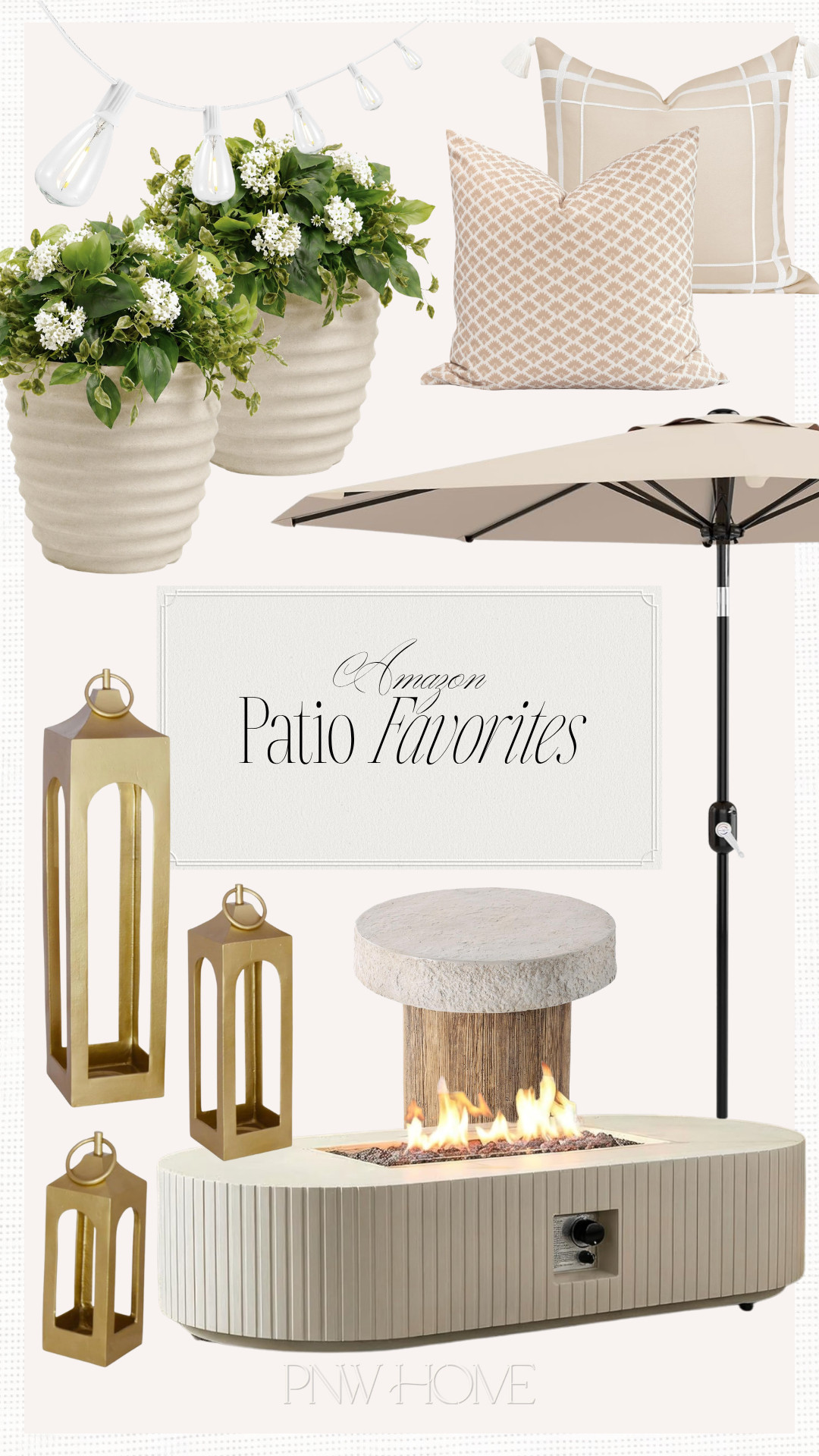 The prettiest neutral finds for your spring and summer patio on Amazon!

neutral patio, neutral outdoor pillows, outdoor umbrella, patio umbrella, neutral planter, tan pot, faux outdoor flowers, white bistro lights, cafe lights, string lights, tan umbrella, outdoor fire pit, reeded fire pit, gold lanterns, brass lanterns, outdoor lanterns, patio decor, outdoor decor 

 #LTKSeasonal #LTKHome