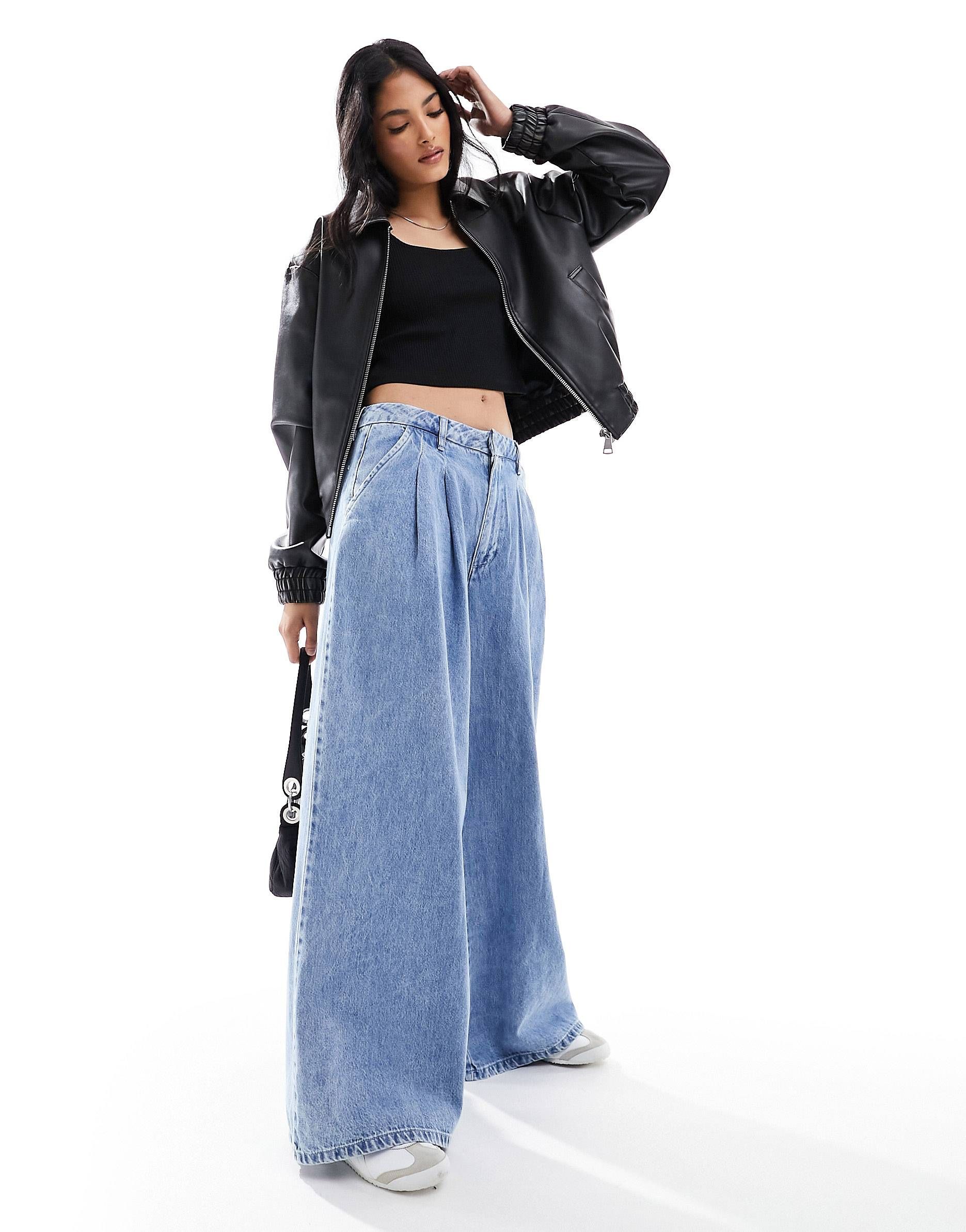 ASOS DESIGN wide leg pleated jeans in tinted wash | ASOS (Global)
