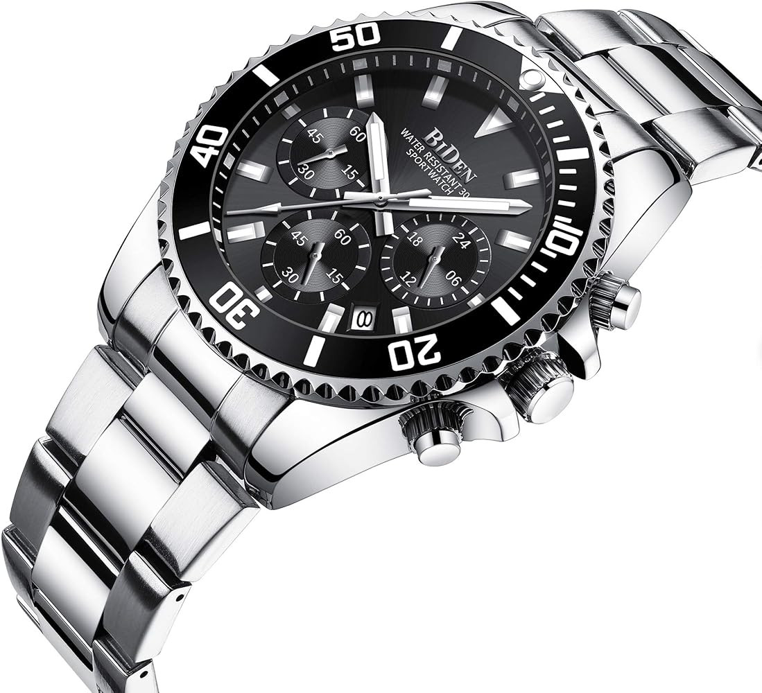 Mens Watches Chronograph Stainless Steel Waterproof Date Analog Quartz Watch Business Wrist Watches  | Amazon (US)