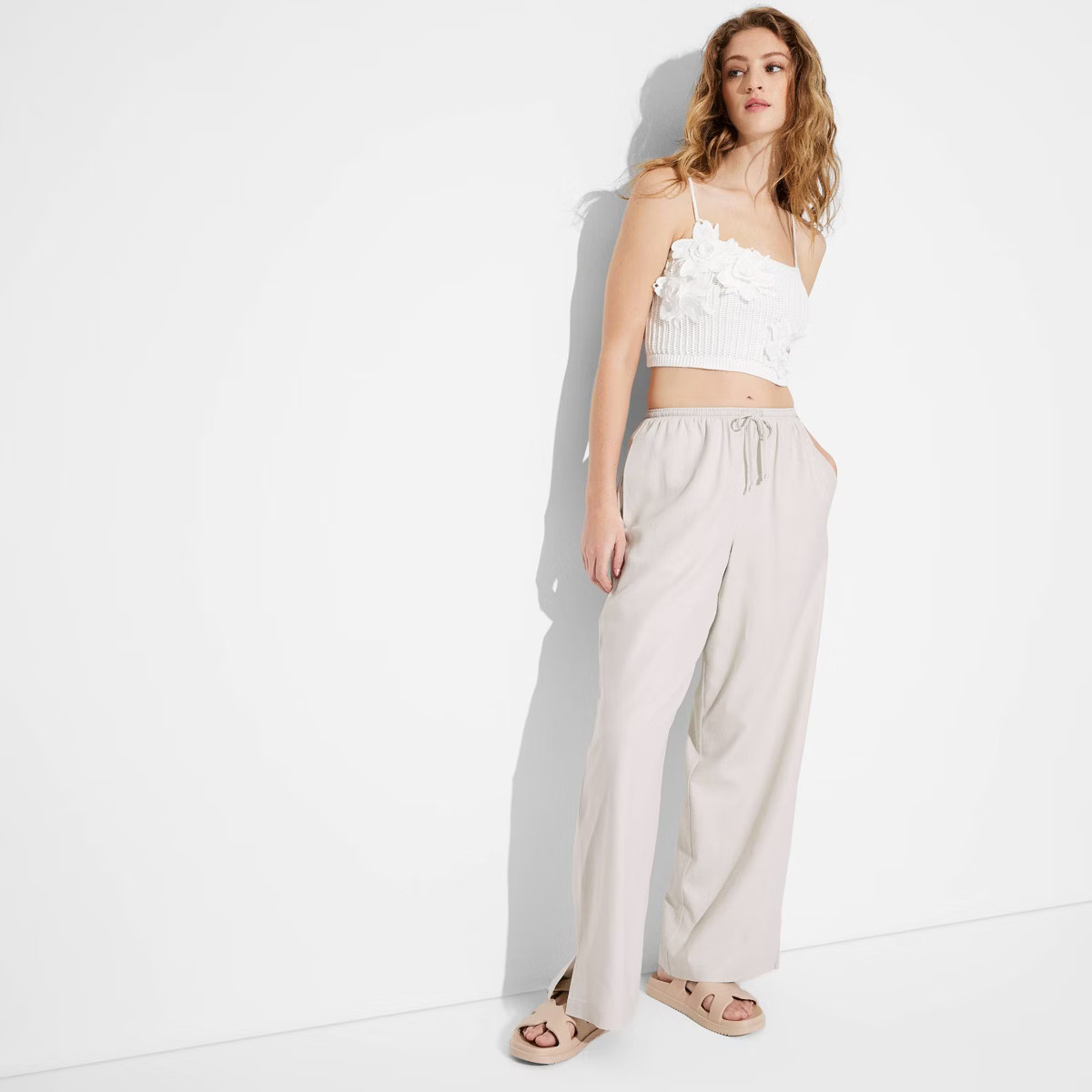 Women's Pull-On Linen Pants - Wild Fable™ White S: Relaxed Fit, Drawstring Waist, Lightweight F... | Target