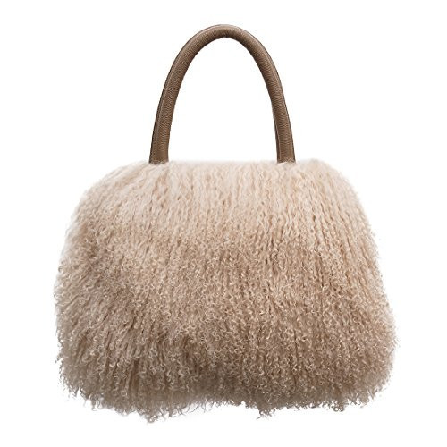 URSFUR Women's Mongolian Lamb Fur Handbag Ladies Winter Shoulder Tote Bags Girls (Length About 33cm; Width about 50cm, Beige) | Amazon (US)