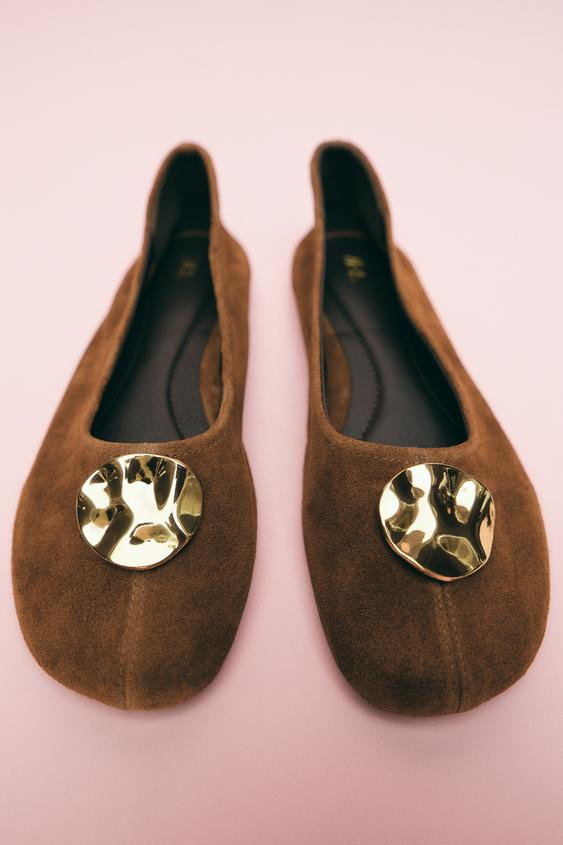 SUEDE LEATHER BALLET FLATS | Zara US