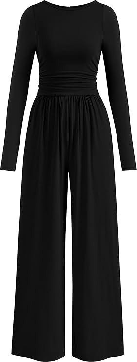 PRETTYGARDEN One Piece Jumpsuits for Women Dressy Casual Long Sleeve Crewneck Wide Leg Romper Ove... | Amazon (US)