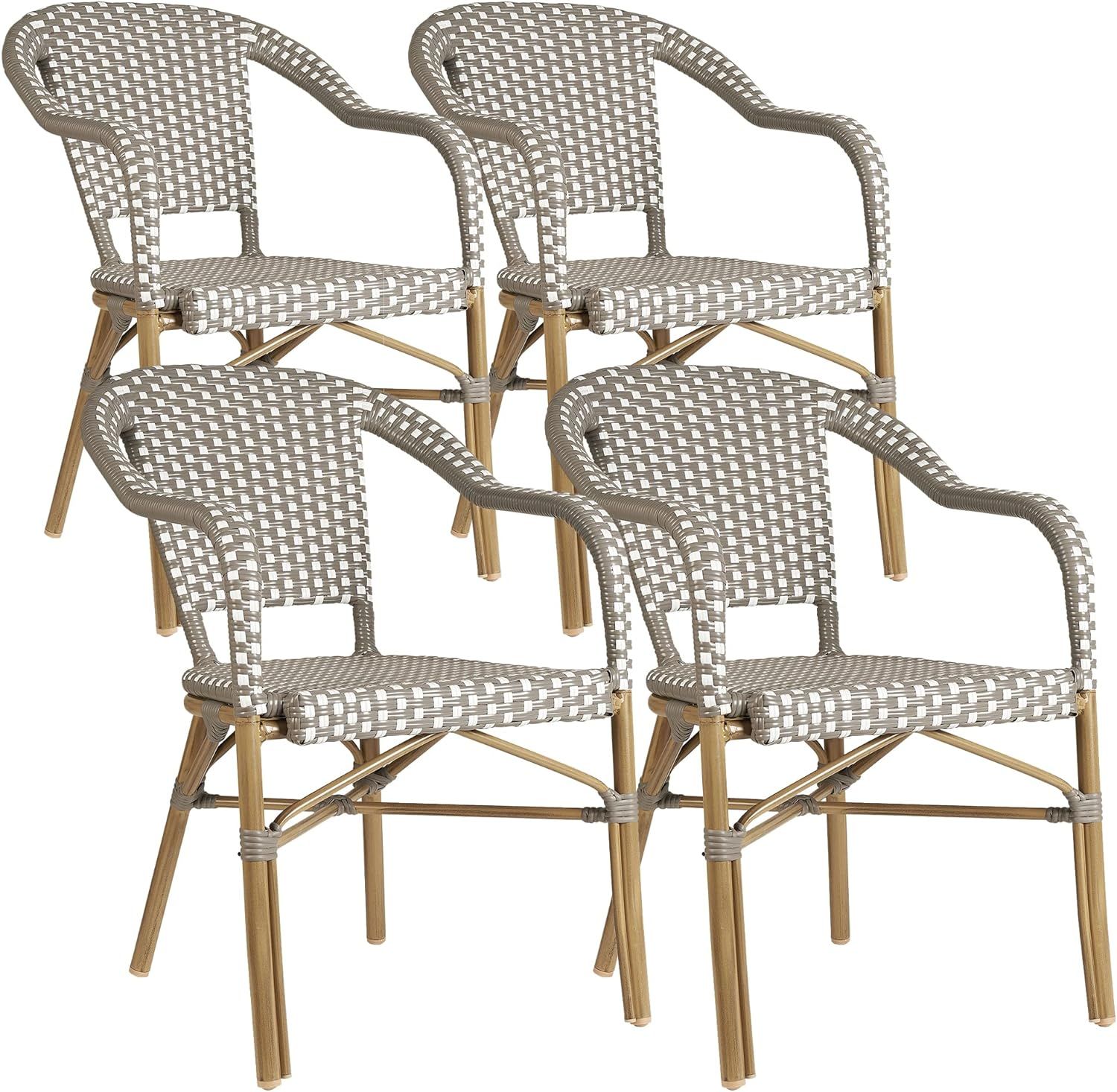 PURPLE LEAF Outdoor Dining Chair Set of 4 Aluminum Rattan Armchair for Garden Kitchen Backyard Po... | Amazon (US)