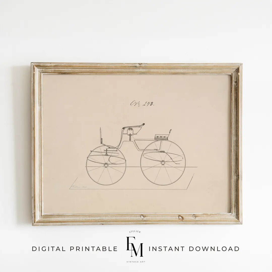 Bicycle Drawing Antique Print Old Bicycle Big Boy Room Art Nursery Decor Cyclist Antique Drawing ... | Etsy (US)