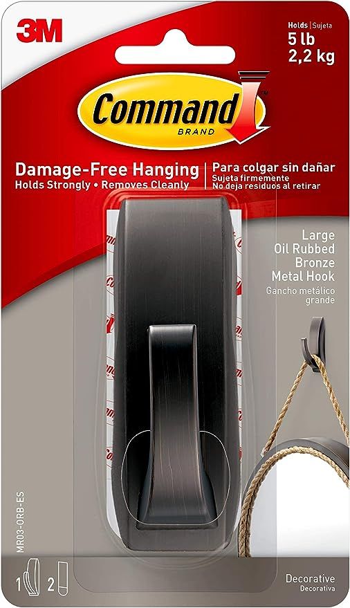 Command Large Modern Reflections Metal Hook, Oil Rubbed Bronze, 1-Hook, 2-Strips, Decorate Damage... | Amazon (US)