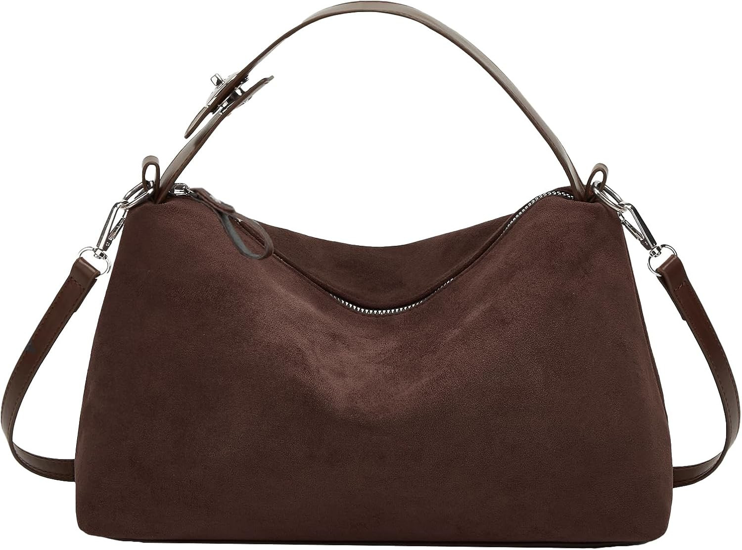 Suede Shoulder Bags For Women Crossbody Bag Suede Tote Bag Satchels Slouchy Work Purses Crescent Handbag Fall Top Handle | Amazon (US)