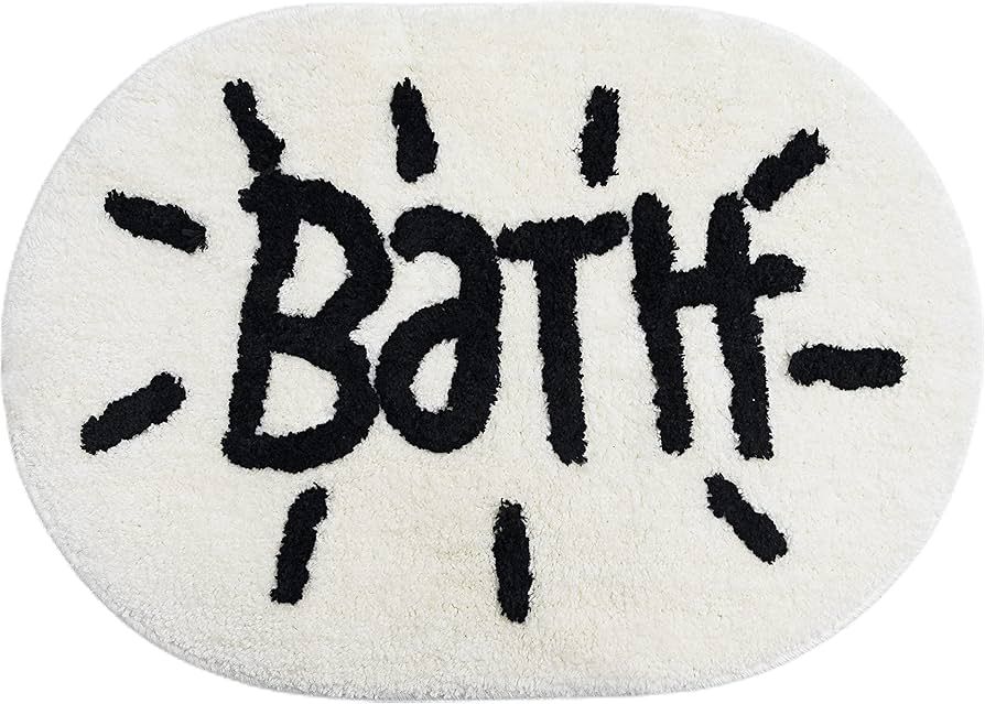 UNIBATH White Bathroom Rugs and Mat Oval Cute Small Bath Mat for Bathroom Black and White Bathroom D | Amazon (US)