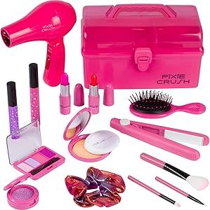 PixieCrush Kids Makeup Kit for Girls with Pretend Hair Dryer and Flat Iron; Play Makeup for Kids ... | Amazon (US)
