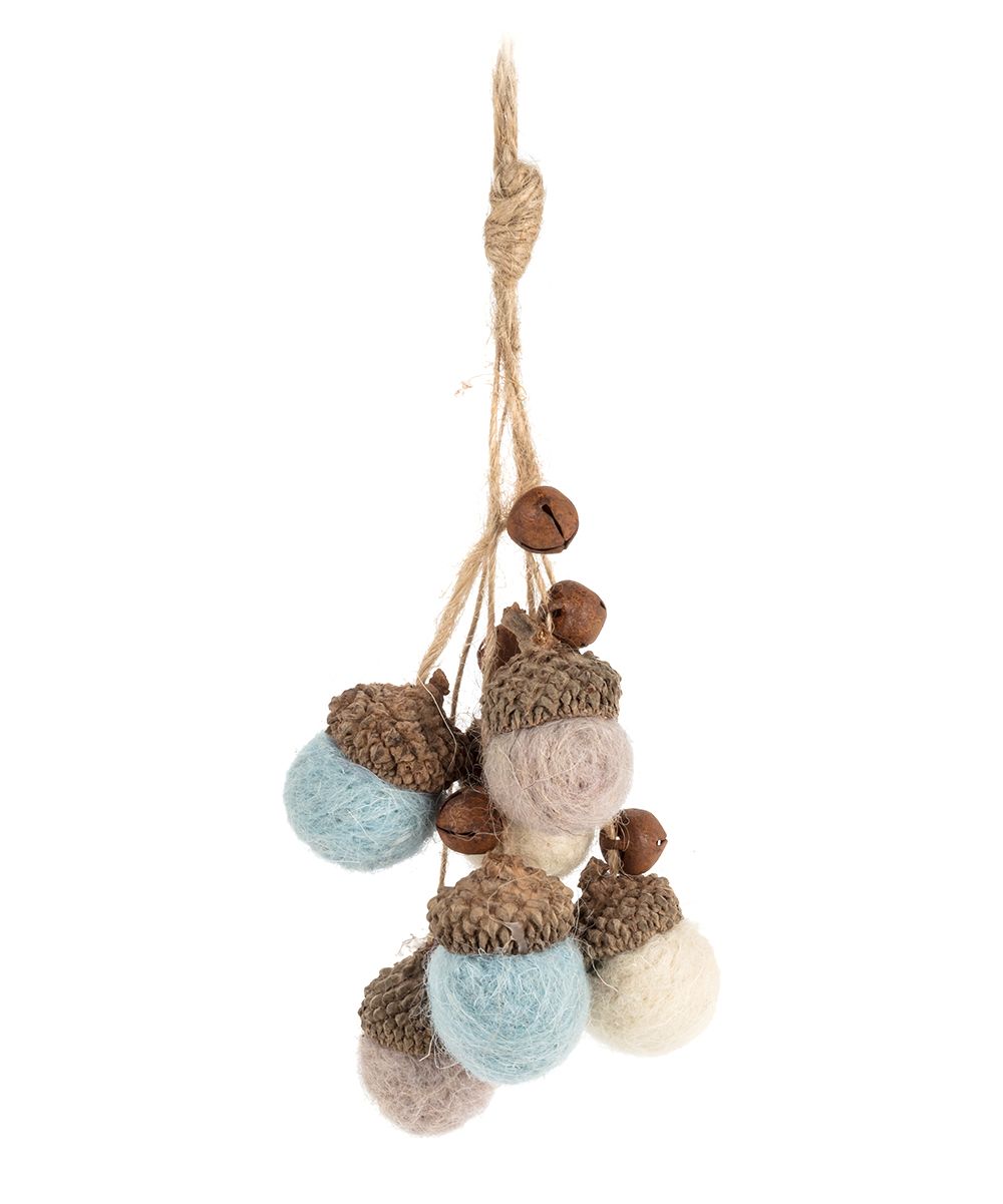 Blue & Tan Acorn Cluster Wool Ornament | zulily