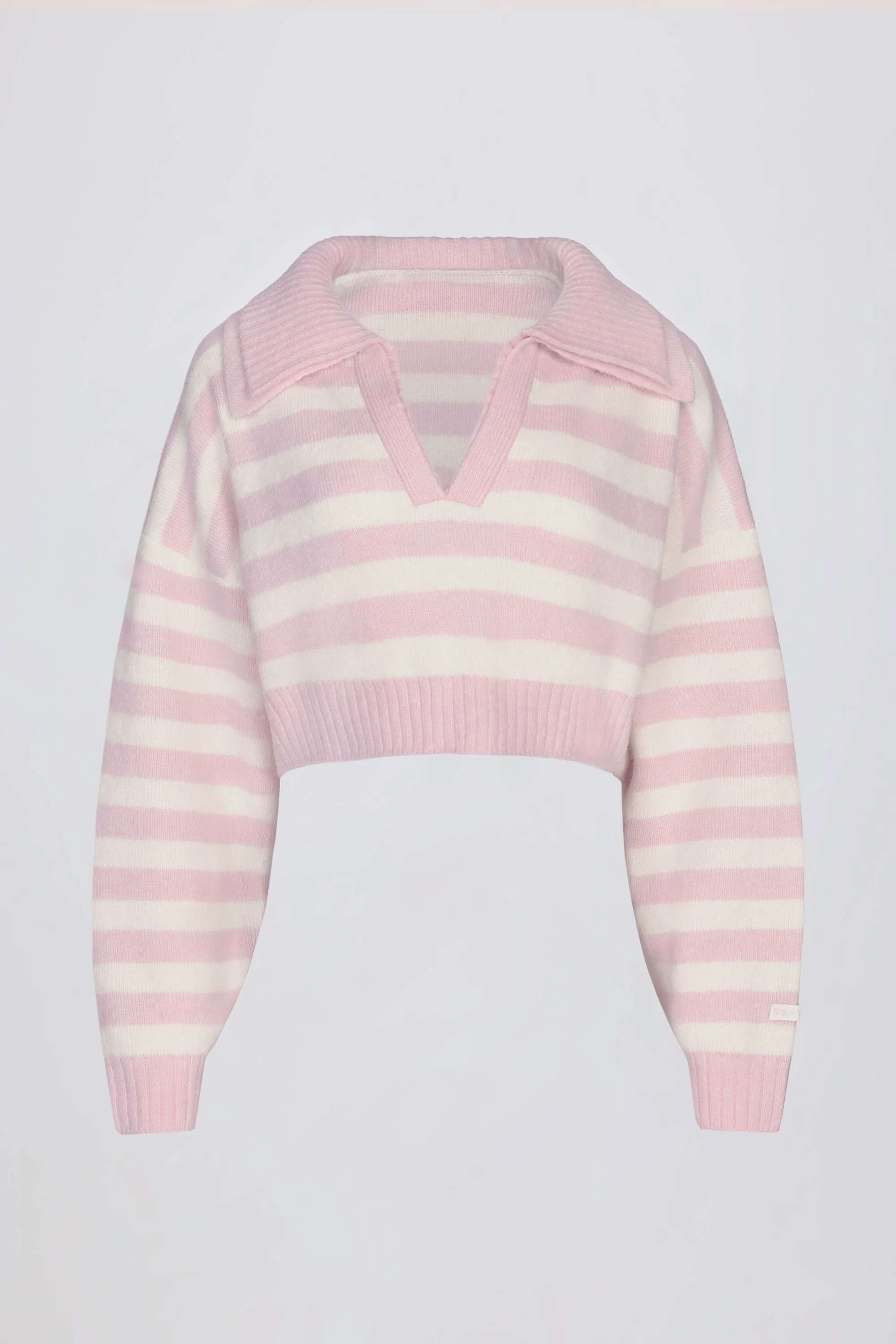 Layered Collar Cropped Knit Jumper in Pink Stripe | Oh Polly