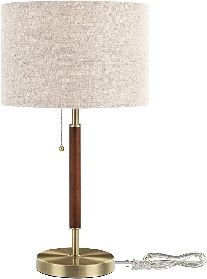 EDISHINE Mid Century Table Lamp, Bedside Lamp with Pull Chain Switch, Solid Wood & Metal Pole, Mo... | Amazon (US)