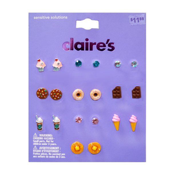 Claire's Girls' Treats Stud Earrings Set, Post Back, 10 Pack, 76215 - Walmart.com | Walmart (US)