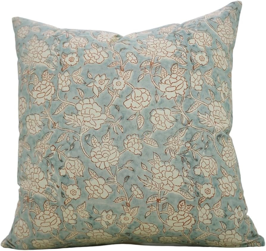 Handmade Block Print Cotton Satin 18"X18" Throw Pillowcase Cushion Cover, Home Décor, Living Roo... | Amazon (US)